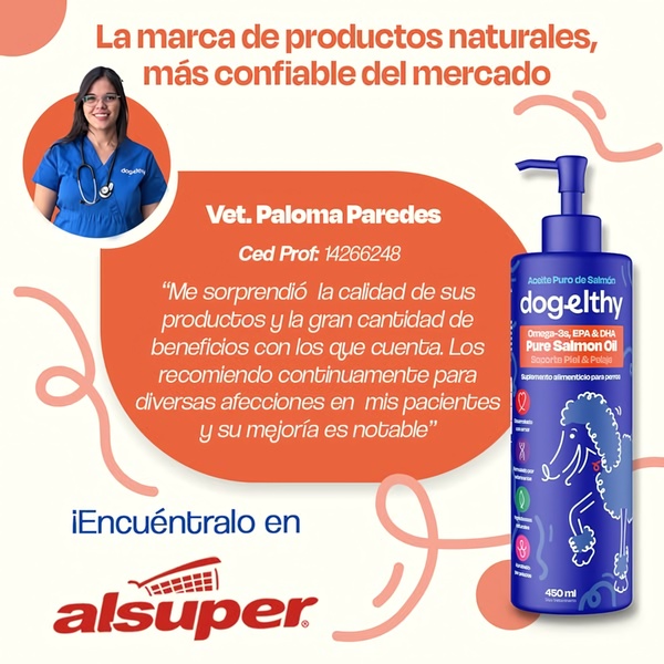 A 1:1 social media ad featuring a professional veterinary testimonial to establish trust for a pure salmon oil supplement.